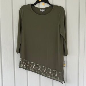 JM Collection Olive Green Studded Women's asymmetrical Tunic